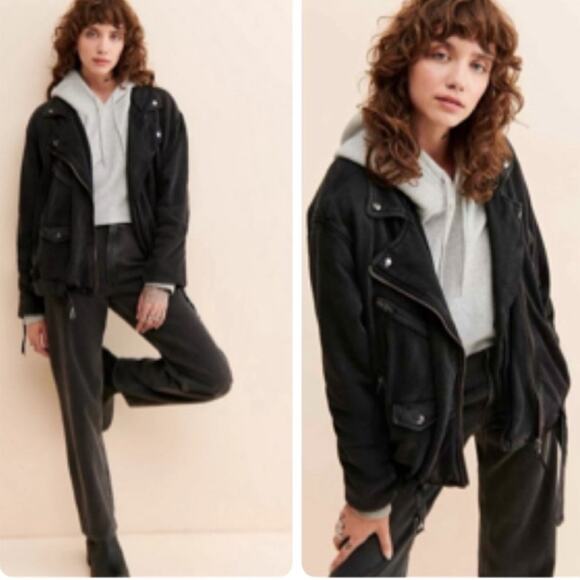 Free People Moto Jacket Rebel Rebel Black Knit Large New - Picture 3 of 12